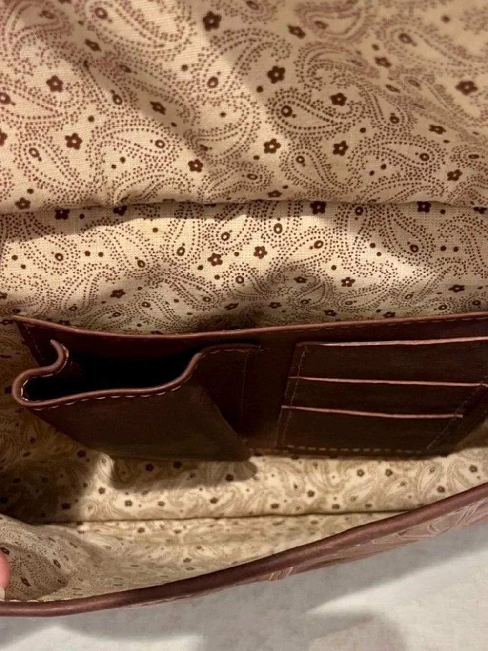Hand-Tooled Brown Leather Briefcase Tote